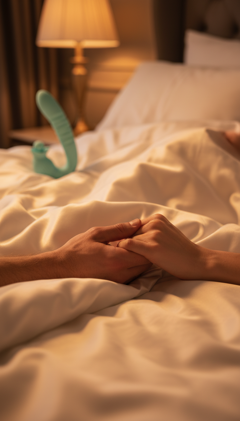 Miami Blue Luxus Vibrator aus Silikon in Mintfarbe on bed 